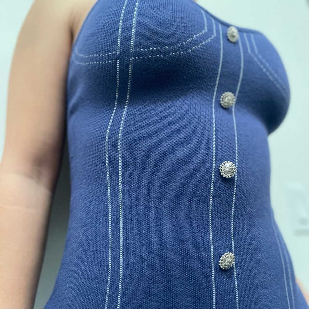 Elegant Blue Strapless Dress